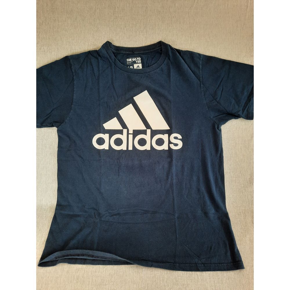 Adidas THE GO-TO TEE Men's Large Art Logo T-Shirt Short Sleeve Navy Blue Cotton